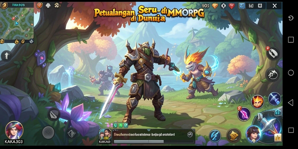 Screenshot gameplay KAKA303 yang menampilkan pertarungan dan petualangan di dunia MMORPG.